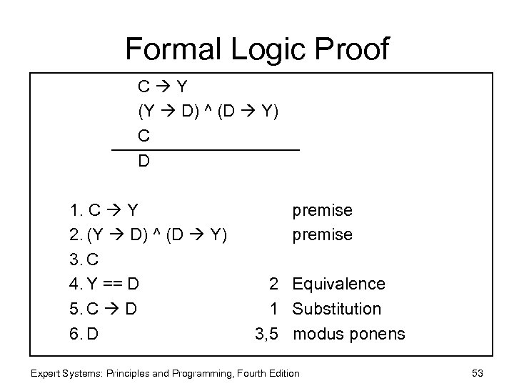 Formal Logic Proof C Y (Y D) ^ (D Y) C D 1. C