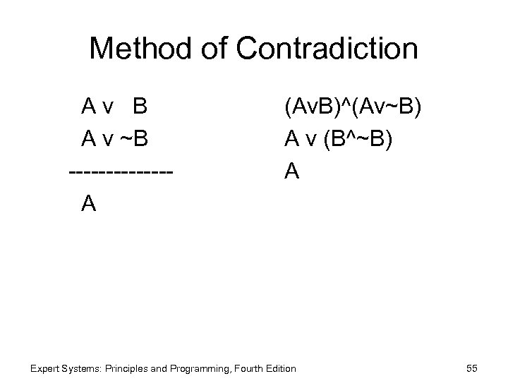 Method of Contradiction Av B A v ~B -------A (Av. B)^(Av~B) A v (B^~B)