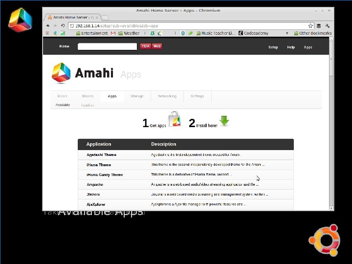 Installation Take a Look → Dashboard Available Apps 