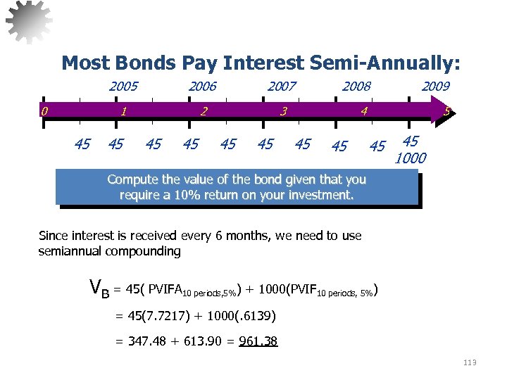 Most Bonds Pay Interest Semi-Annually: 2005 0 2006 2007 2 3 1 45 45