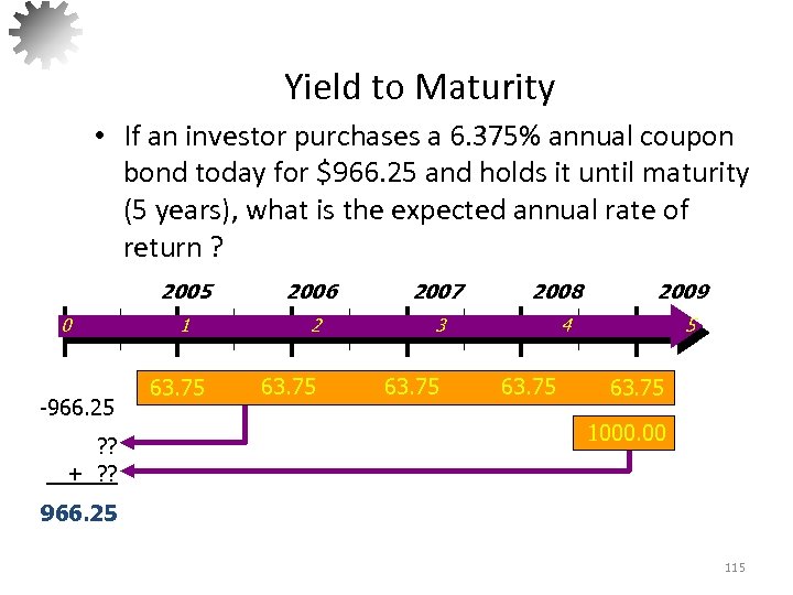 Yield to Maturity • If an investor purchases a 6. 375% annual coupon bond