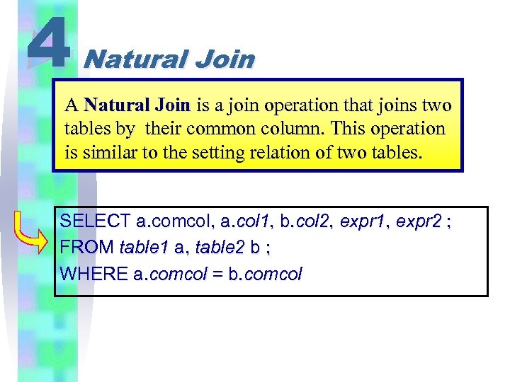 4 Natural Join A Natural Join is a join operation that joins two tables