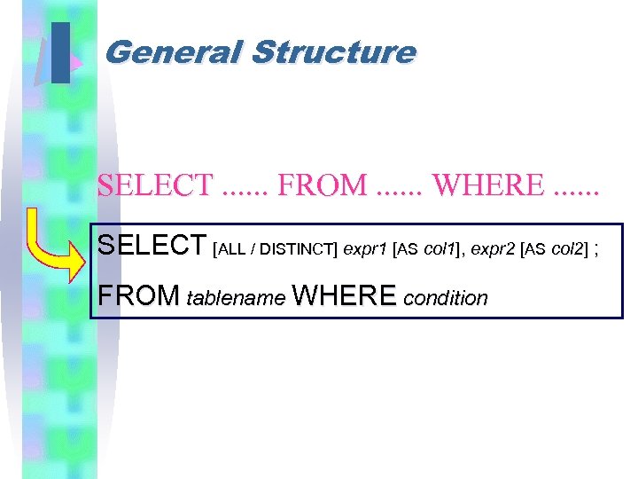 I General Structure SELECT. . . FROM. . . WHERE. . . SELECT [ALL