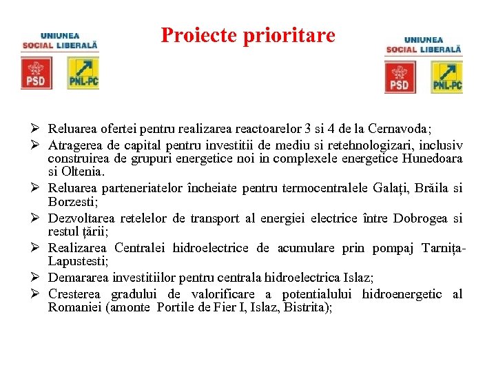Proiecte prioritare Ø Reluarea ofertei pentru realizarea reactoarelor 3 si 4 de la Cernavoda;