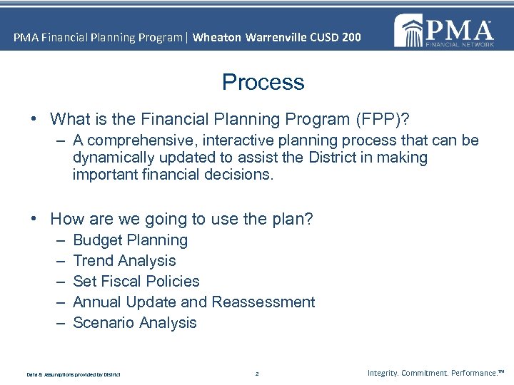 PMA Financial Planning Program| Wheaton Warrenville CUSD 200 Process • What is the Financial