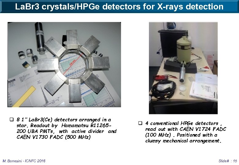La. Br 3 crystals/HPGe detectors for X-rays detection q 8 1’’ La. Br 3(Ce)