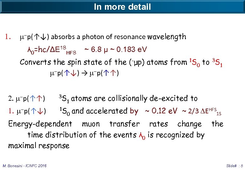 In more detail 1. m-p(↑↓) absorbs a photon of resonance wavelength λ 0=hc/ΔE 1