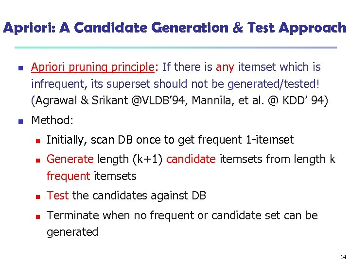 Apriori: A Candidate Generation & Test Approach n n Apriori pruning principle: If there