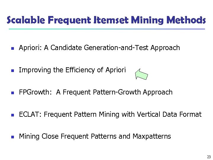 Scalable Frequent Itemset Mining Methods n Apriori: A Candidate Generation-and-Test Approach n Improving the