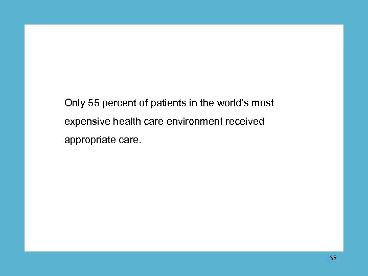 Only 55 percent of patients in the world’s most expensive health care environment received