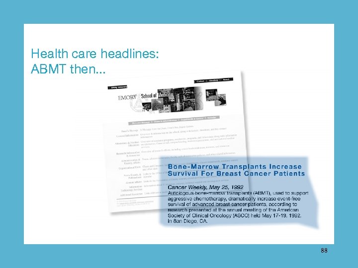 Health care headlines: ABMT then. . . 88 