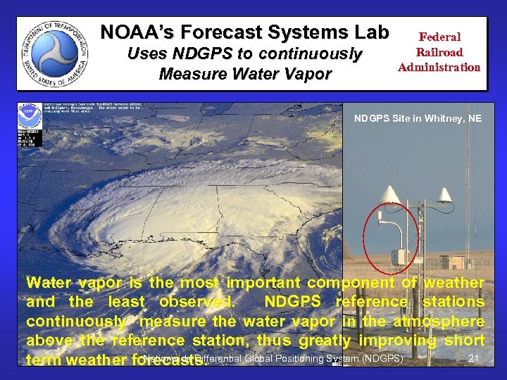 NOAA’s Forecast Systems Lab Uses NDGPS to continuously Measure Water Vapor Federal Railroad Administration