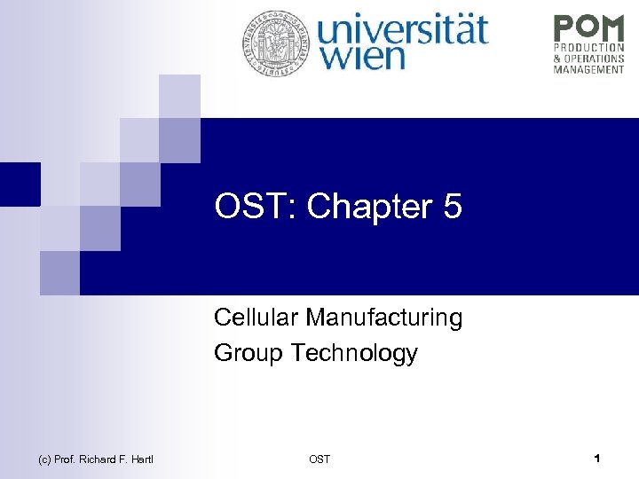 OST: Chapter 5 Cellular Manufacturing Group Technology (c) Prof. Richard F. Hartl OST 1