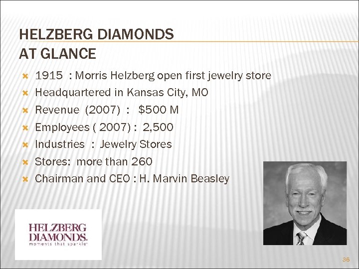 HELZBERG DIAMONDS AT GLANCE 1915 : Morris Helzberg open first jewelry store Headquartered in