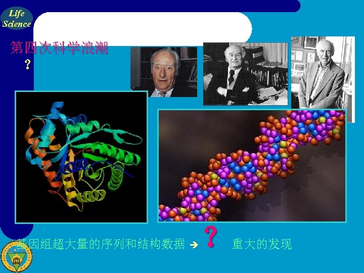 Life Science 第四次科学浪潮 ？ ？ 基因组超大量的序列和结构数据 重大的发现 
