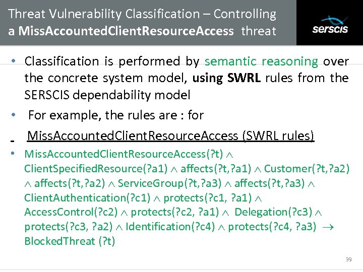 Threat Vulnerability Classification – Controlling a Miss. Accounted. Client. Resource. Access threat Subtitle •