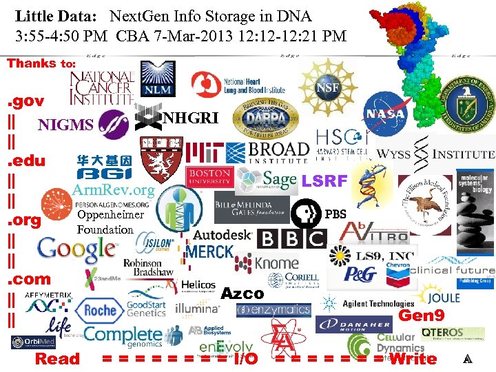 Little Data: Next. Gen Info Storage in DNA 3: 55 -4: 50 PM CBA