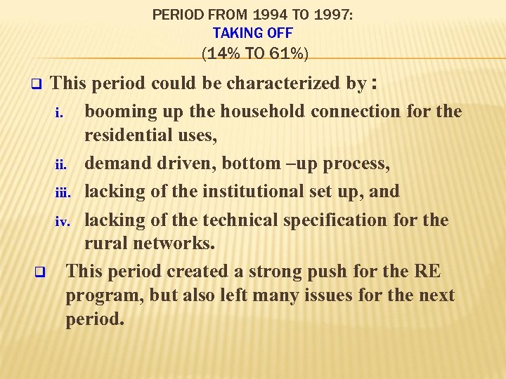 PERIOD FROM 1994 TO 1997: TAKING OFF (14% TO 61%) This period could be