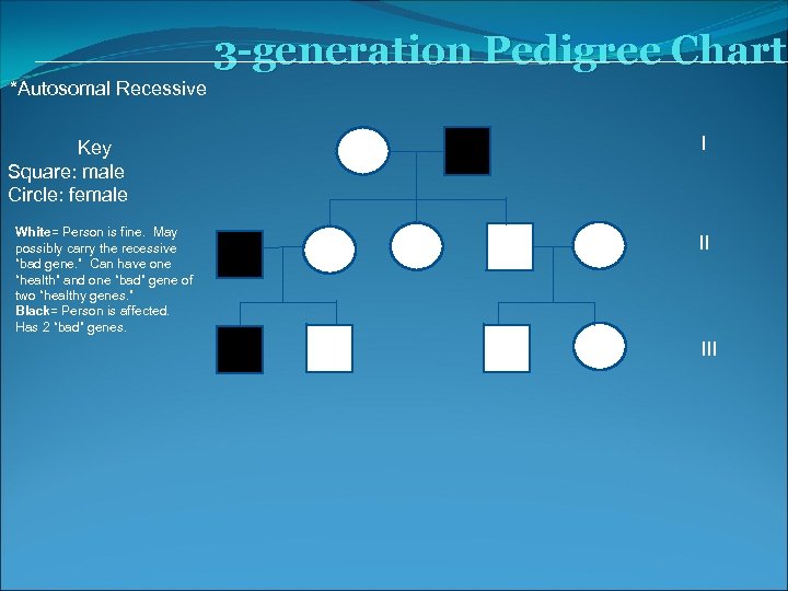 3 -generation Pedigree Chart *Autosomal Recessive Key Square: male Circle: female White= Person is
