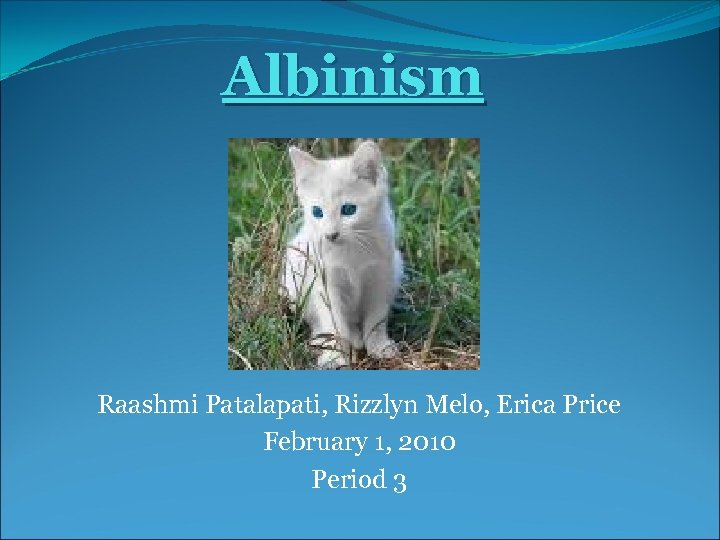 Albinism Raashmi Patalapati, Rizzlyn Melo, Erica Price February 1, 2010 Period 3 