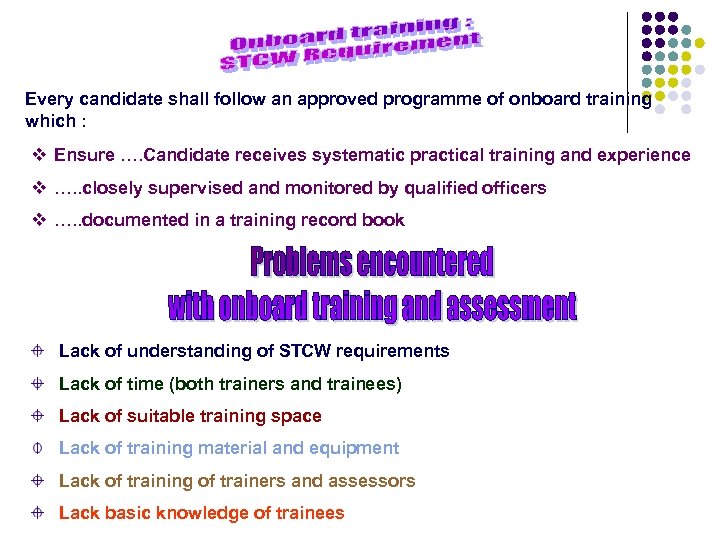 Every candidate shall follow an approved programme of onboard training which : v Ensure