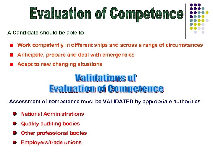 A Candidate should be able to : Work competently in different ships and across