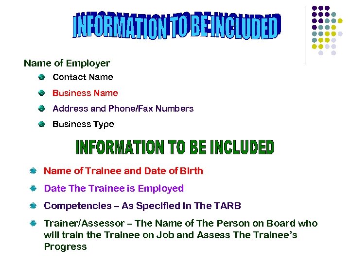 Name of Employer Contact Name Business Name Address and Phone/Fax Numbers Business Type Name