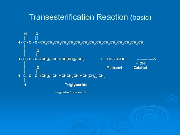 Transesterification Reaction (basic) H O H - C - O - CH 2 CH