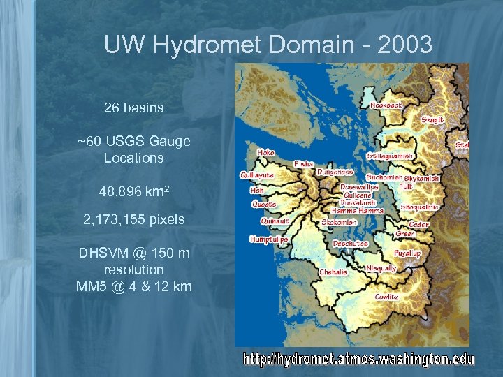 UW Hydromet Domain - 2003 26 basins ~60 USGS Gauge Locations 48, 896 km