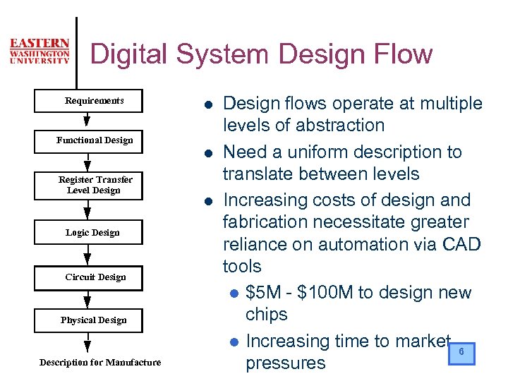 Digital System Design Flow Requirements l Functional Design l Register Transfer Level Design Logic