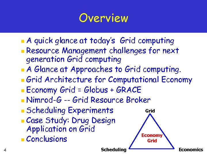 Overview A quick glance at today’s Grid computing n Resource Management challenges for next