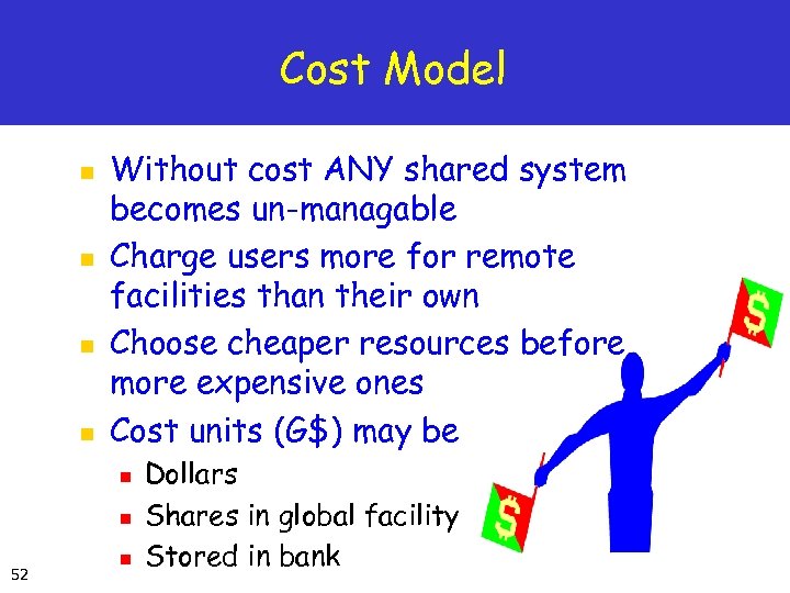 Cost Model n n Without cost ANY shared system becomes un-managable Charge users more