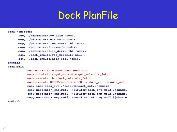 Dock Plan. File task nodestart copy. /parameter/vdw. defn node: . copy. /parameter/chem_score. tbl node: