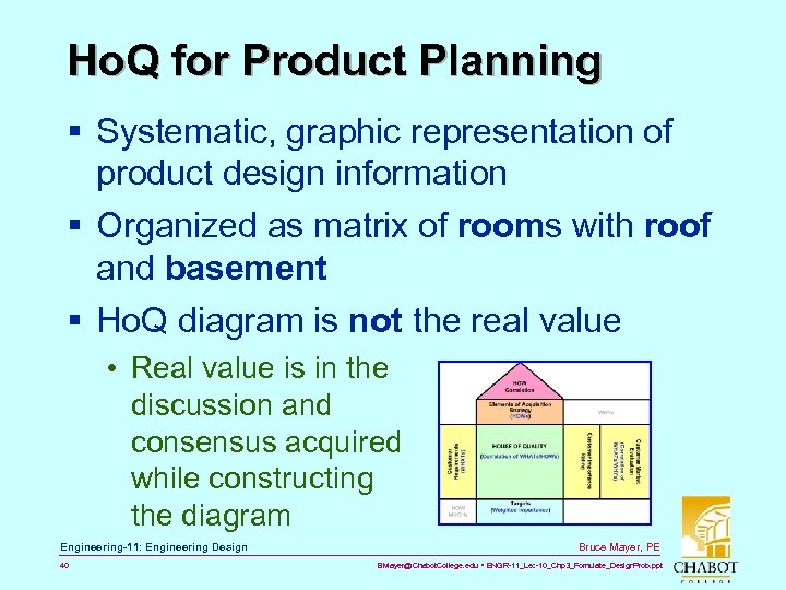 Ho. Q for Product Planning § Systematic, graphic representation of product design information §