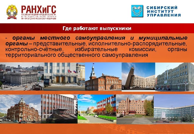 Где работают выпускники - органы местного самоуправления и муниципальные органы – представительные, исполнительно-распорядительные, контрольно-счётные,