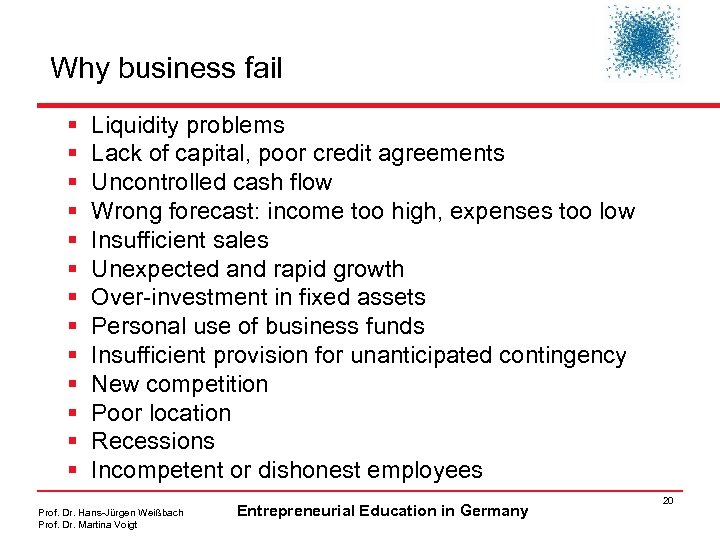 Why business fail § § § § Liquidity problems Lack of capital, poor credit