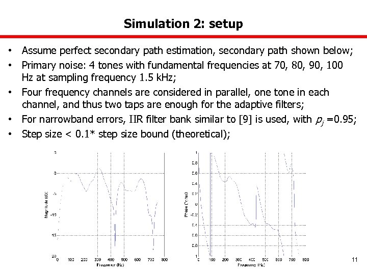 Simulation 2: setup • Assume perfect secondary path estimation, secondary path shown below; •