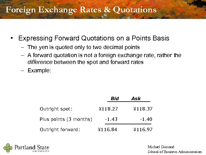 Foreign Exchange Rates & Quotations • Expressing Forward Quotations on a Points Basis –