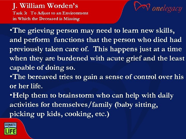 J. William Worden’s Task 3: To Adjust to an Environment in Which the Deceased
