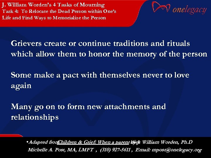 J. William Worden’s 4 Tasks of Mourning Task 4: To Relocate the Dead Person