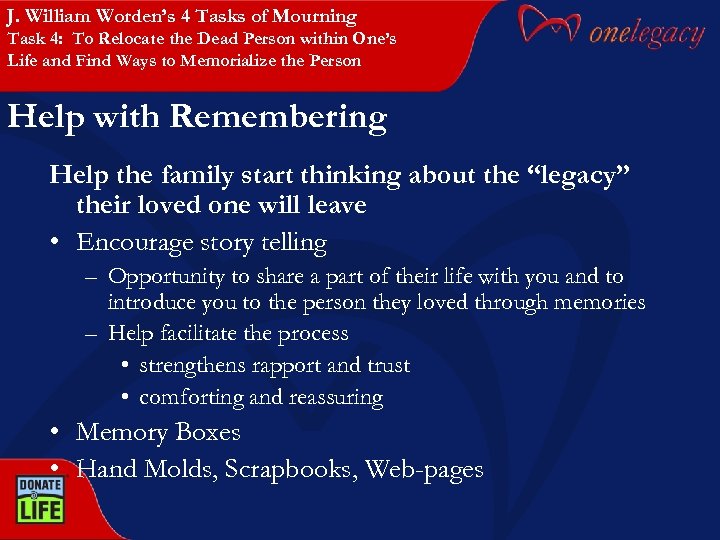 J. William Worden’s 4 Tasks of Mourning Task 4: To Relocate the Dead Person