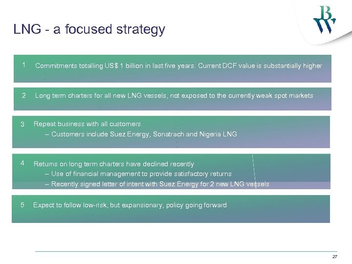 LNG - a focused strategy 1 Commitments totalling US$ 1 billion in last five