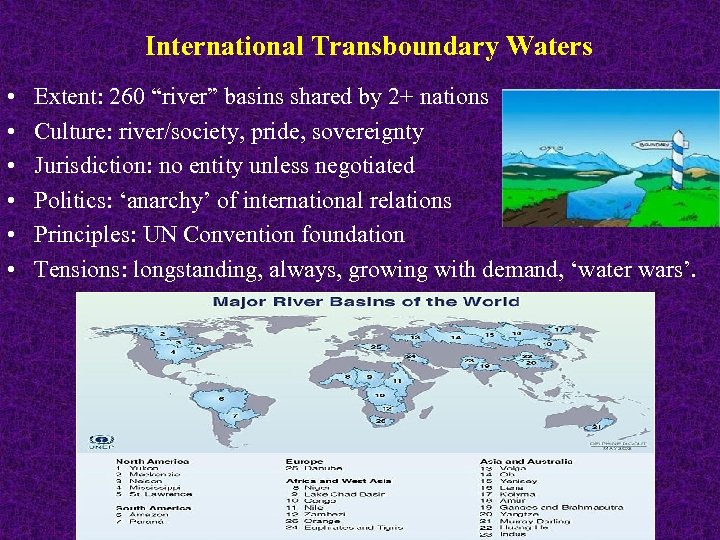 International Transboundary Waters • • • Extent: 260 “river” basins shared by 2+ nations