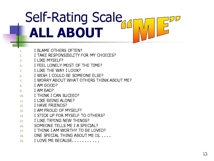 Self-Rating Scale ALL ABOUT 1. 2. 3. 4. 5. 6. 7. 8. 9. 10.