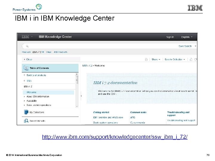 IBM i in IBM Knowledge Center http: //www. ibm. com/support/knowledgecenter/ssw_ibm_i_72/ © 2014 International Business