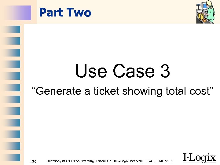 Part Two Use Case 3 “Generate a ticket showing total cost” 120 Rhapsody in