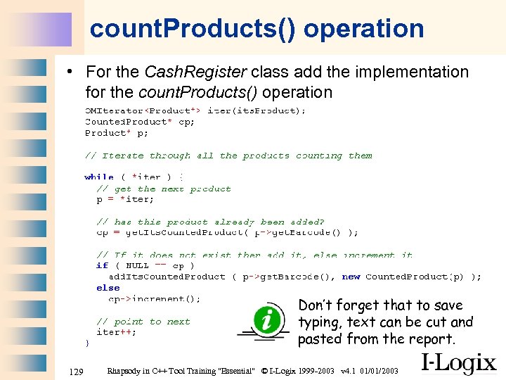 count. Products() operation • For the Cash. Register class add the implementation for the