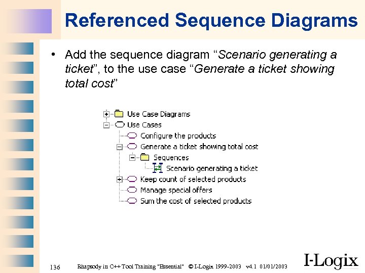 Referenced Sequence Diagrams • Add the sequence diagram “Scenario generating a ticket”, to the
