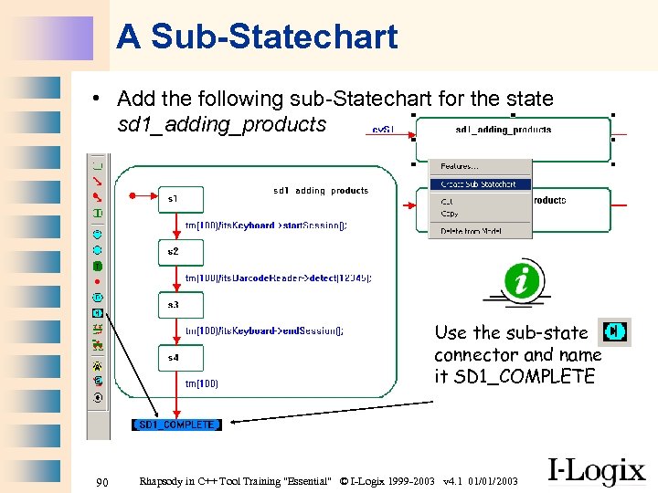 A Sub-Statechart • Add the following sub-Statechart for the state sd 1_adding_products Use the
