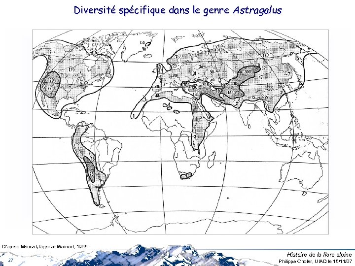 Diversité spécifique dans le genre Astragalus D’après Meusel, Jäger et Weinert, 1965 27 Histoire